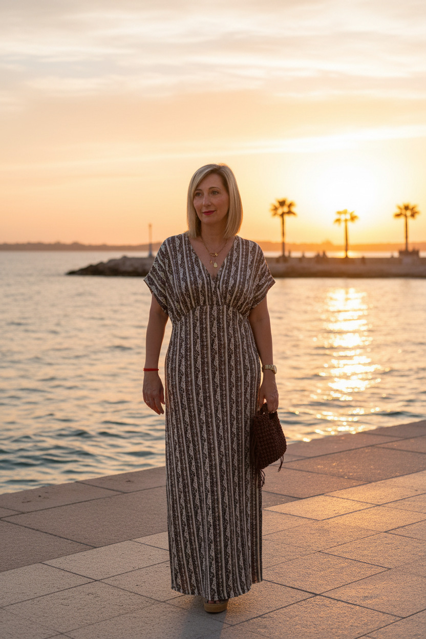 Vestido floral - paseo marítimo atardecer