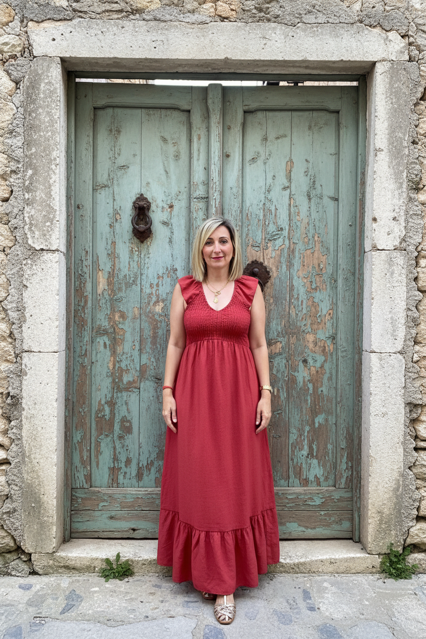 Vestido rojo - cuerpo entero con portón